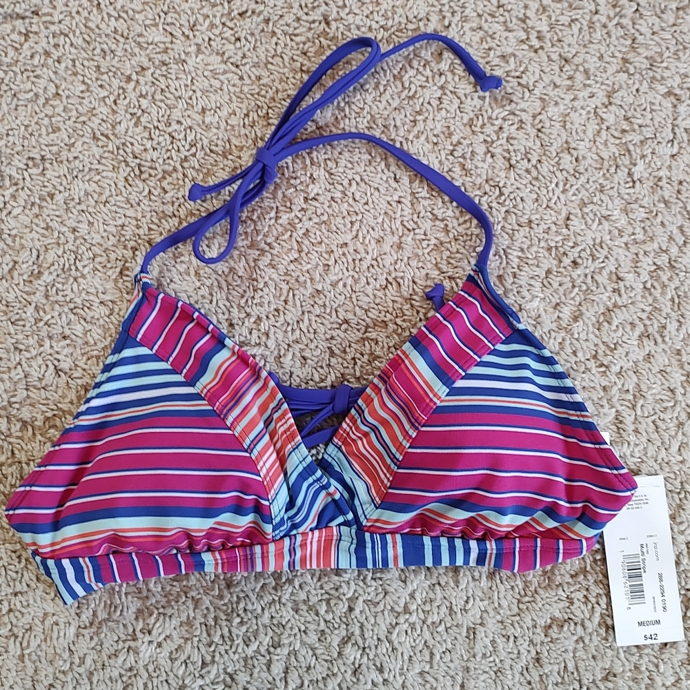ANA A New Approach Medium M Bikini Top String Multi Stripe NWT Blue Padded